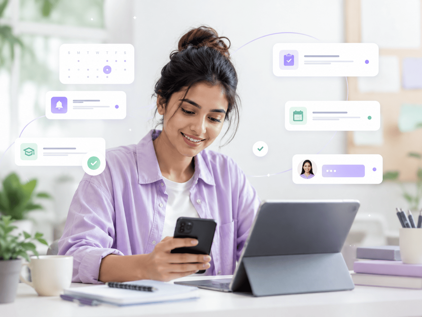 Student receiving WhatsApp class reminders, academic updates and support