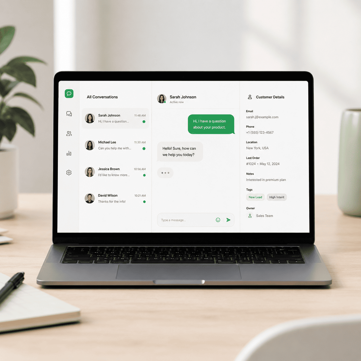 Connected customer messaging workspace for Facebook Messenger and WhatsApp conversations
