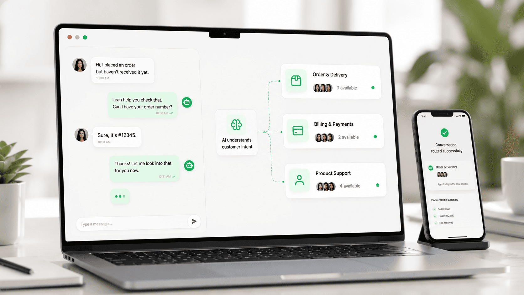 AI-assisted Facebook Messenger workflow answering routine questions, collecting customer details and supporting team handoff
