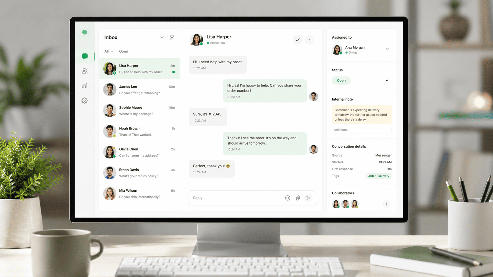 Shared Facebook Messenger team inbox showing customer conversations, ownership and team handoff