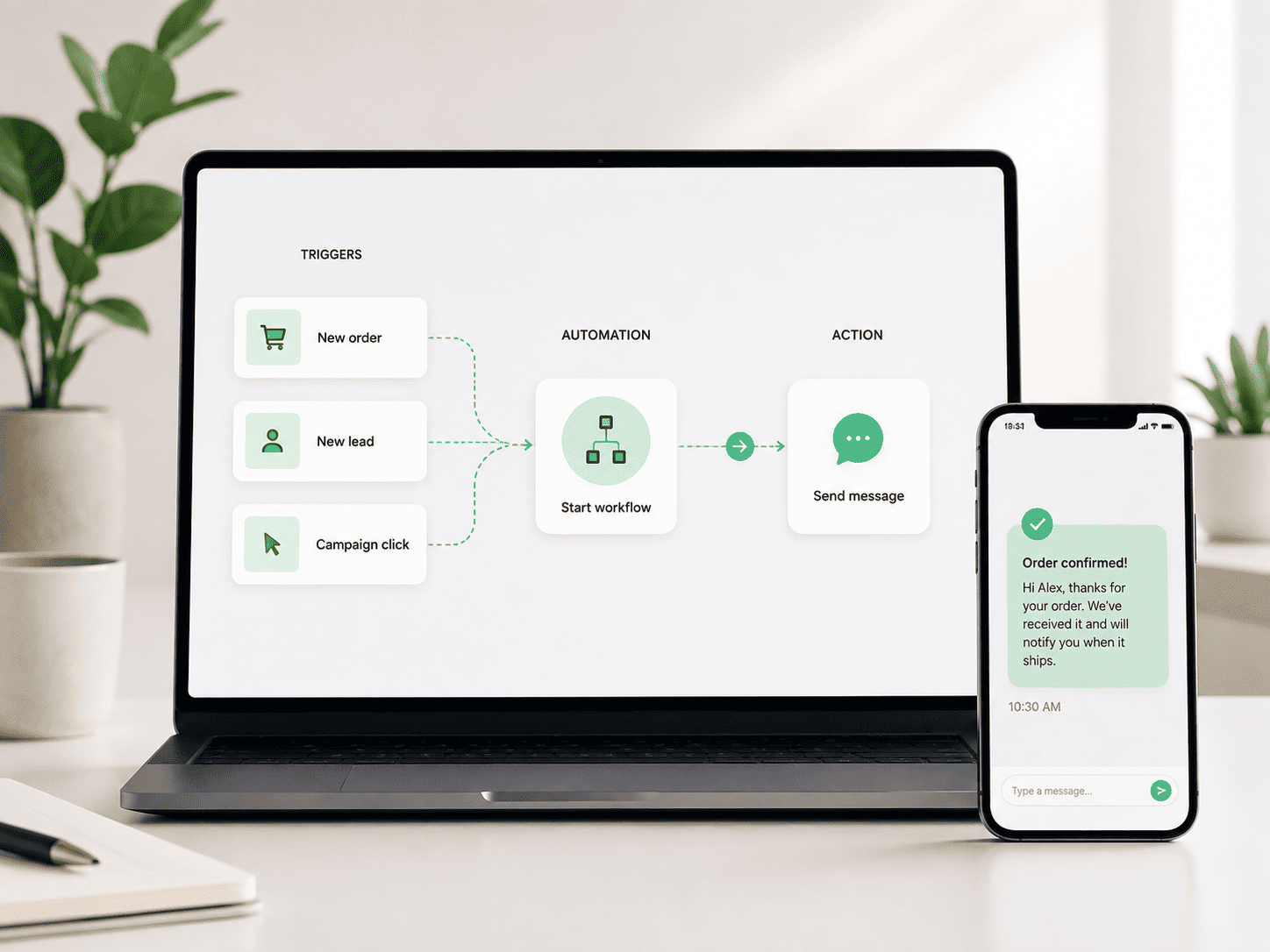 Automated WhatsApp messaging triggered by connected customer activity