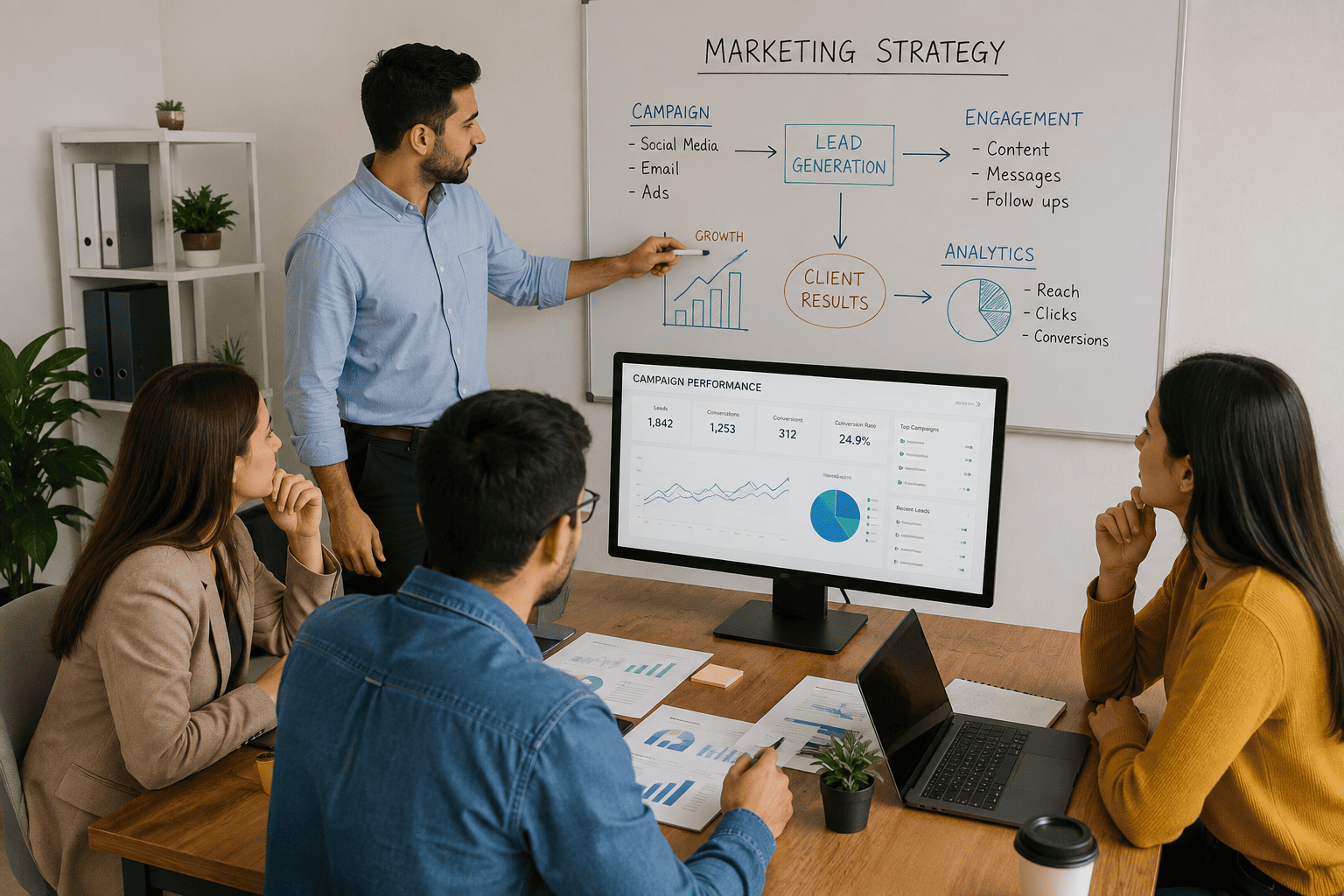 Marketing agency using WhatsApp campaigns for client lead generation and customer engagement