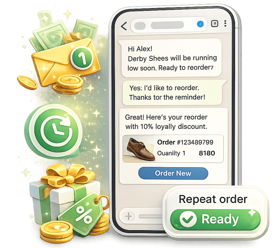 WhatsApp repeat-purchase reminder and customer follow-up
