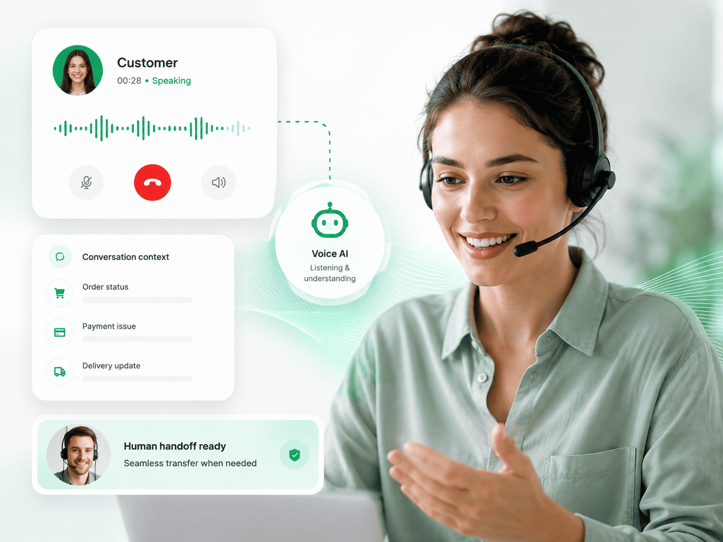 AI-assisted WhatsApp conversation moving to human voice support