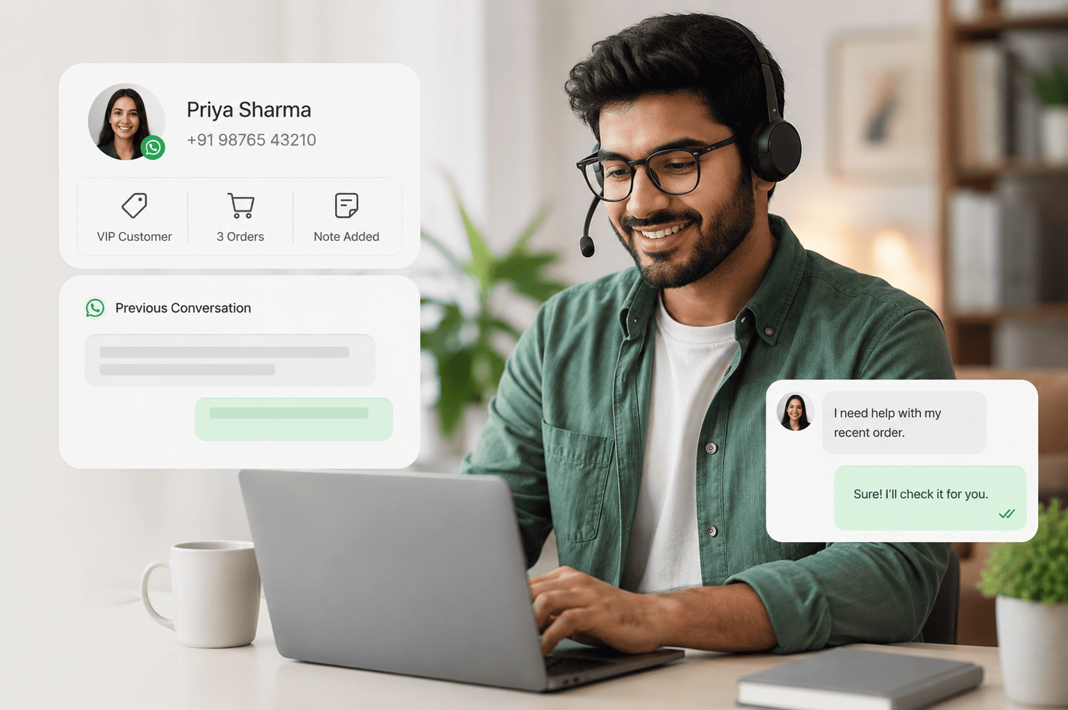 Shared team inbox showing customer details and conversation history beside the chat