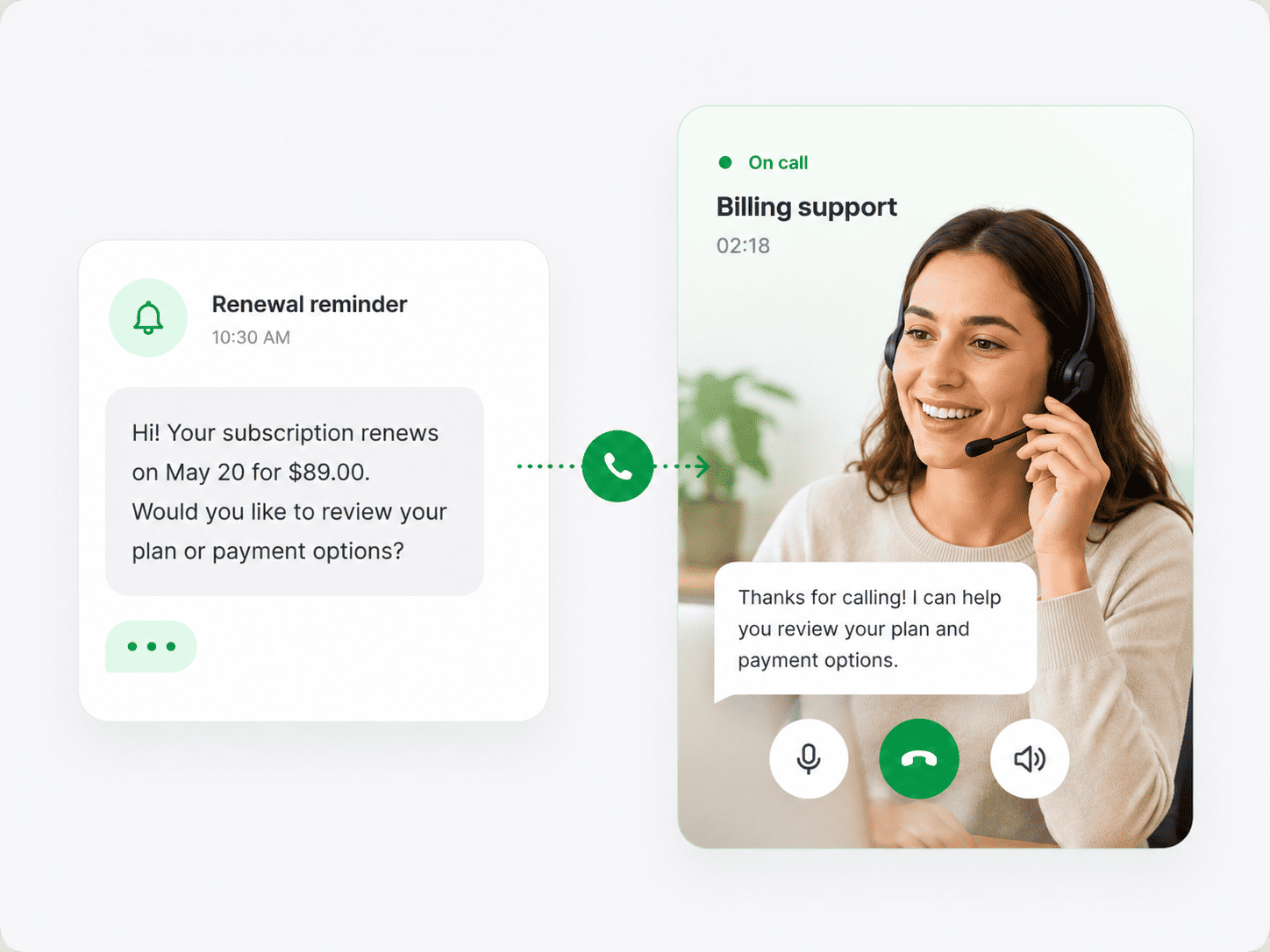 WhatsApp renewal and customer follow-up conversation continuing through a voice call